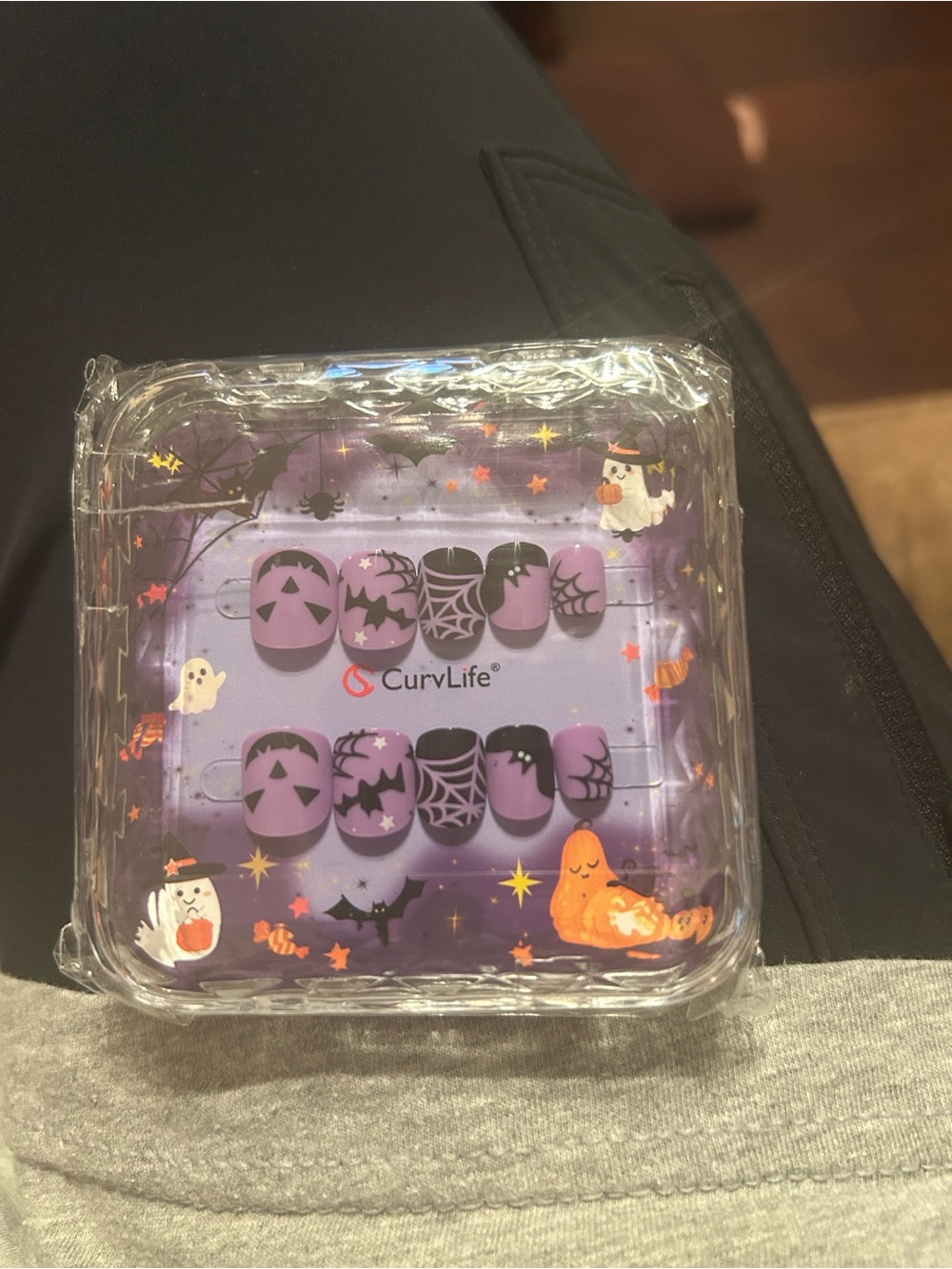 Purple Halloween Spiderweb & Jack-O'-Lantern Press-On Nails